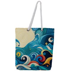 Waves Wave Ocean Sea Abstract Whimsical Full Print Rope Handle Tote (large)