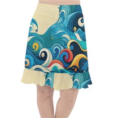 Waves Wave Ocean Sea Abstract Whimsical Fishtail Chiffon Skirt
