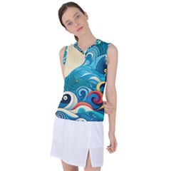 Waves Wave Ocean Sea Abstract Whimsical Women s Sleeveless Sports Top by Maspions