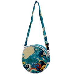 Waves Wave Ocean Sea Abstract Whimsical Crossbody Circle Bag by Maspions