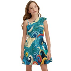 Waves Wave Ocean Sea Abstract Whimsical Kids  One Shoulder Party Dress