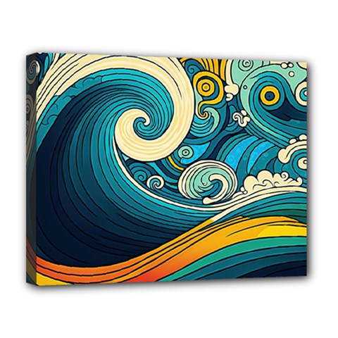 Waves Ocean Sea Abstract Whimsical Art Canvas 14  X 11  (stretched) by Maspions