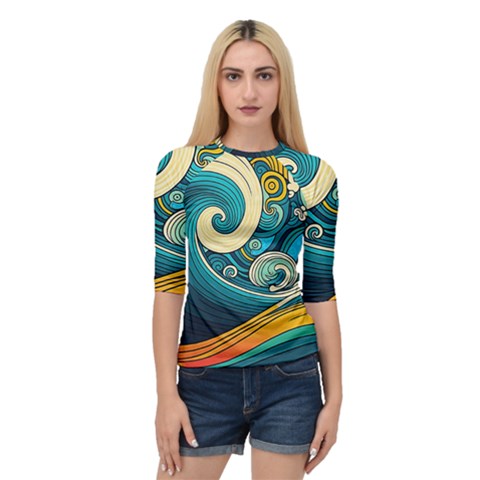 Waves Ocean Sea Abstract Whimsical Art Quarter Sleeve Raglan T-shirt by Maspions