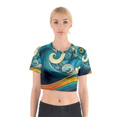Waves Ocean Sea Abstract Whimsical Art Cotton Crop Top
