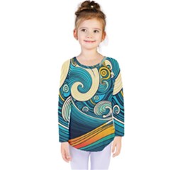 Waves Ocean Sea Abstract Whimsical Art Kids  Long Sleeve T-shirt