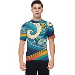 Waves Ocean Sea Abstract Whimsical Art Men s Short Sleeve Rash Guard by Maspions