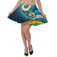 Waves Ocean Sea Abstract Whimsical Art Velvet Skater Skirt