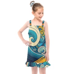 Waves Ocean Sea Abstract Whimsical Art Kids  Overall Dress by Maspions