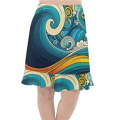 Waves Ocean Sea Abstract Whimsical Art Fishtail Chiffon Skirt