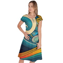 Waves Ocean Sea Abstract Whimsical Art Classic Short Sleeve Dress
