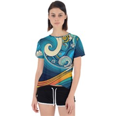 Waves Ocean Sea Abstract Whimsical Art Open Back Sport T-shirt by Maspions