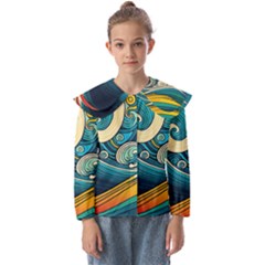 Waves Ocean Sea Abstract Whimsical Art Kids  Peter Pan Collar Blouse