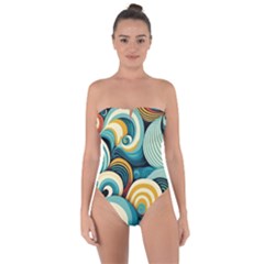 Wave Waves Ocean Sea Abstract Whimsical Tie Back One Piece Swimsuit by Maspions