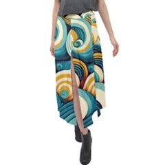 Wave Waves Ocean Sea Abstract Whimsical Velour Split Maxi Skirt