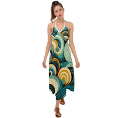 Wave Waves Ocean Sea Abstract Whimsical Halter Tie Back Dress 
