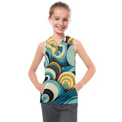 Wave Waves Ocean Sea Abstract Whimsical Kids  Sleeveless Hoodie by Maspions