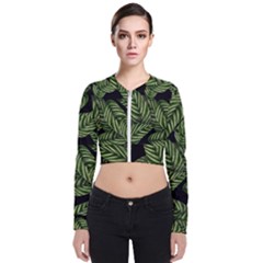 Background Pattern Leaves Texture Long Sleeve Zip Up Bomber Jacket