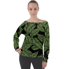 Background Pattern Leaves Texture Off Shoulder Long Sleeve Velour Top by Maspions