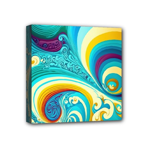 Abstract Waves Ocean Sea Whimsical Mini Canvas 4  X 4  (stretched)