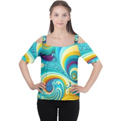 Abstract Waves Ocean Sea Whimsical Cutout Shoulder T-shirt