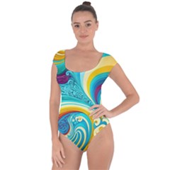 Abstract Waves Ocean Sea Whimsical Short Sleeve Leotard 