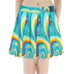 Abstract Waves Ocean Sea Whimsical Pleated Mini Skirt