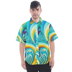 Abstract Waves Ocean Sea Whimsical Men s Short Sleeve Shirt