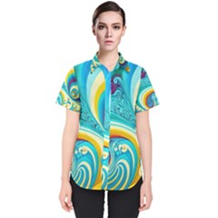 Abstract Waves Ocean Sea Whimsical Women s Short Sleeve Shirt