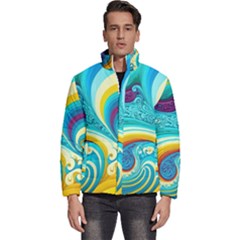 Abstract Waves Ocean Sea Whimsical Men s Puffer Bubble Jacket Coat