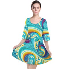 Abstract Waves Ocean Sea Whimsical Velour Kimono Dress