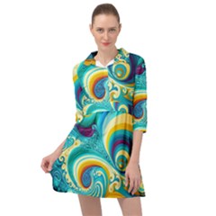 Abstract Waves Ocean Sea Whimsical Mini Skater Shirt Dress