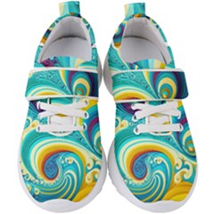 Abstract Waves Ocean Sea Whimsical Kids  Velcro Strap Shoes
