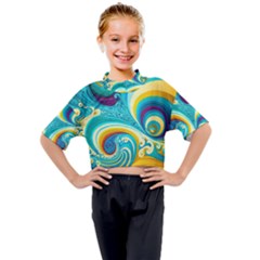 Abstract Waves Ocean Sea Whimsical Kids Mock Neck T-shirt