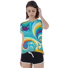 Abstract Waves Ocean Sea Whimsical Short Sleeve Open Back T-shirt by Maspions