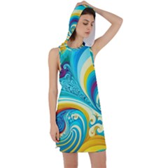 Abstract Waves Ocean Sea Whimsical Racer Back Hoodie Dress