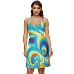Abstract Waves Ocean Sea Whimsical V-neck Pocket Summer Dress 