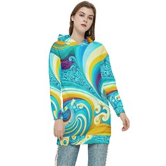 Abstract Waves Ocean Sea Whimsical Women s Long Oversized Pullover Hoodie by Maspions