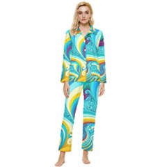 Abstract Waves Ocean Sea Whimsical Womens  Long Sleeve Velvet Pocket Pajamas Set