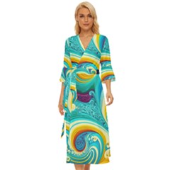 Abstract Waves Ocean Sea Whimsical Midsummer Wrap Dress