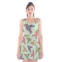 Berries Flowers Pattern Print Scoop Neck Skater Dress