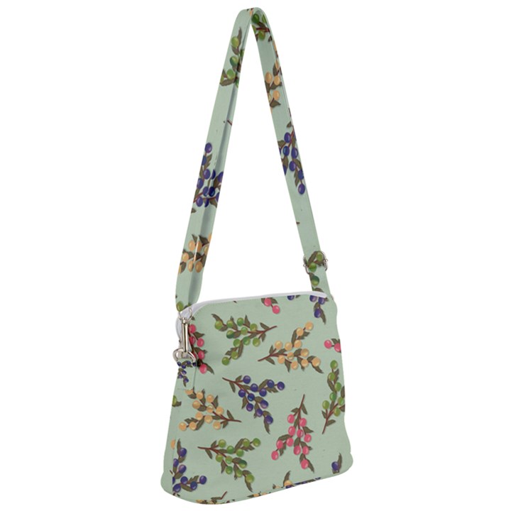 Berries Flowers Pattern Print Zipper Messenger Bag