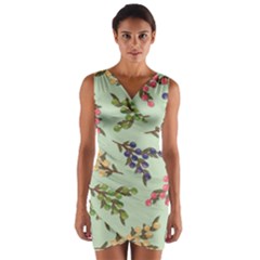 Berries Flowers Pattern Print Wrap Front Bodycon Dress