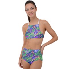 Sktechy Style Guitar Drawing Motif Colorful Random Pattern Wb Halter Tankini Set