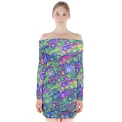 Sktechy Style Guitar Drawing Motif Colorful Random Pattern Wb Long Sleeve Off Shoulder Dress by dflcprintsclothing