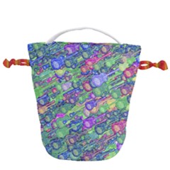 Sktechy Style Guitar Drawing Motif Colorful Random Pattern Wb Drawstring Bucket Bag