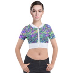 Sktechy Style Guitar Drawing Motif Colorful Random Pattern Wb Short Sleeve Cropped Jacket