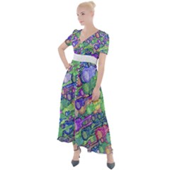 Sktechy Style Guitar Drawing Motif Colorful Random Pattern Wb Button Up Short Sleeve Maxi Dress