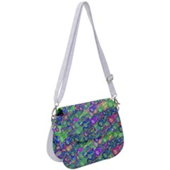 Sktechy Style Guitar Drawing Motif Colorful Random Pattern Wb Saddle Handbag