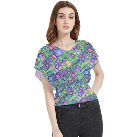 Sktechy Style Guitar Drawing Motif Colorful Random Pattern Wb Butterfly Chiffon Blouse by dflcprintsclothing