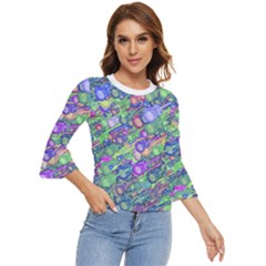 Sktechy Style Guitar Drawing Motif Colorful Random Pattern Wb Bell Sleeve Top
